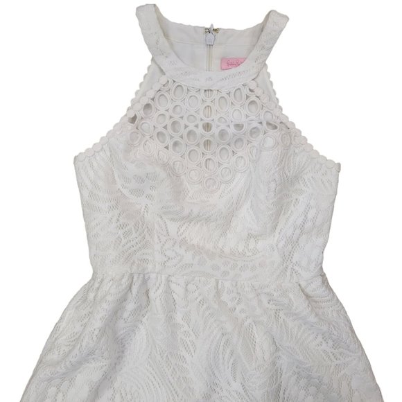 Lilly Pulitzer - White Lace Midi Dress W/ Halter Neckline, size 00 - Picture 4 of 7